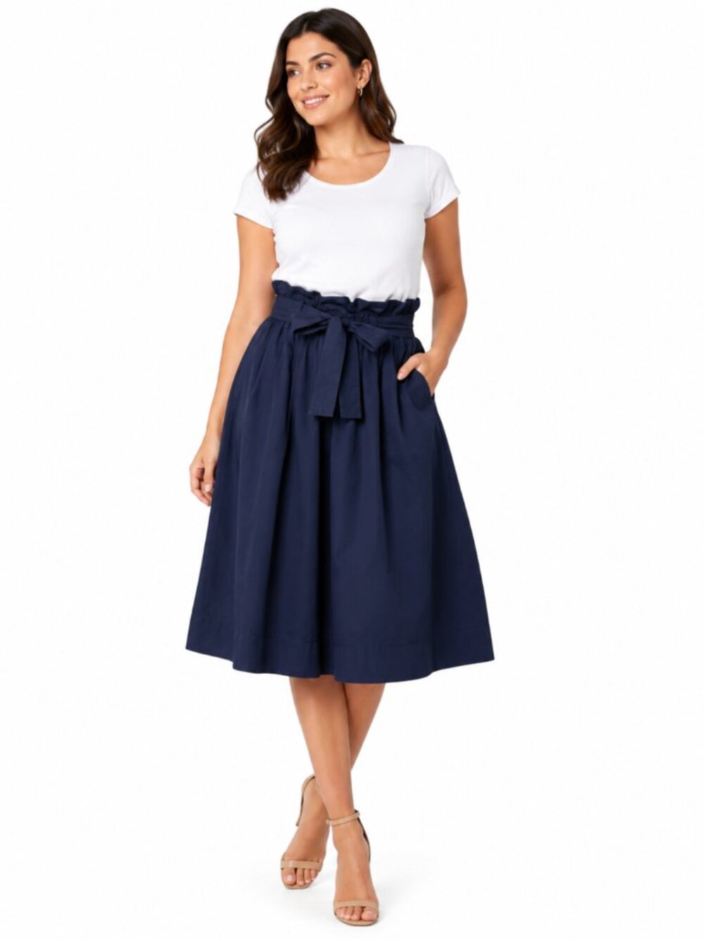 H&M Size 8 Navy Paper Bag Skirt ✨ Dark Academia Luxe Modest Sophisticated Length